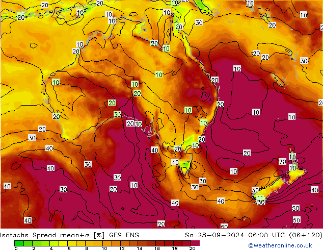 Isotachs Spread GFS ENS Sa 28.09.2024 06 UTC