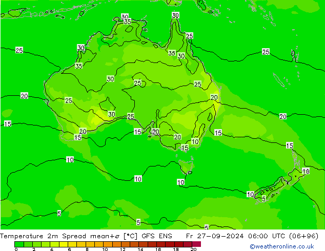 Temperature 2m Spread GFS ENS Pá 27.09.2024 06 UTC