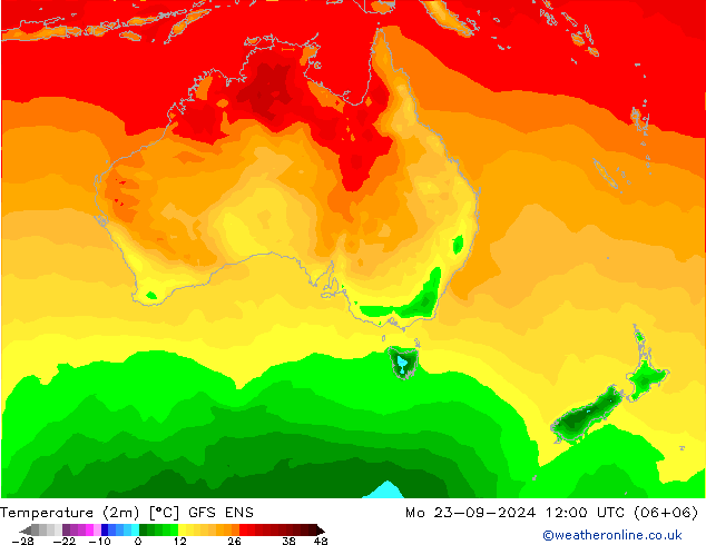 Sıcaklık Haritası (2m) GFS ENS Pzt 23.09.2024 12 UTC