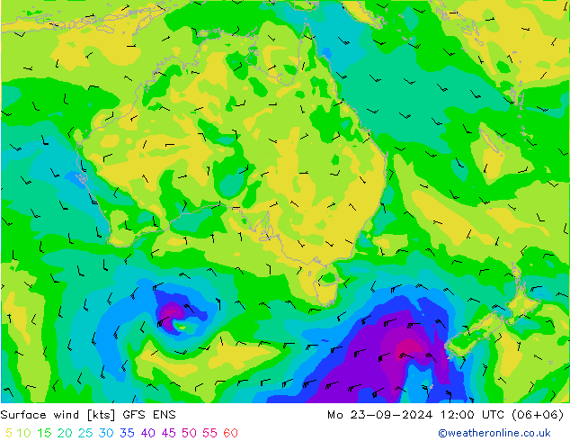 wiatr 10 m GFS ENS pon. 23.09.2024 12 UTC