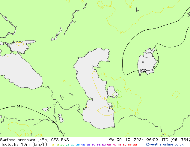 Isotaca (kph) GFS ENS mié 09.10.2024 06 UTC