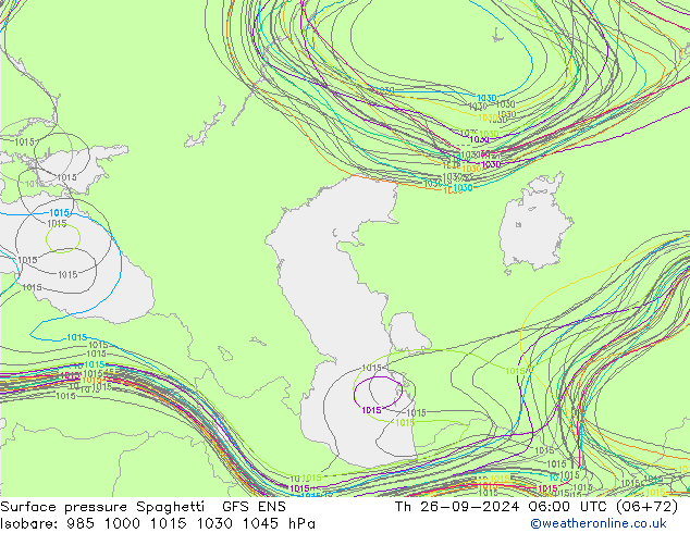 Pressione al suolo Spaghetti GFS ENS gio 26.09.2024 06 UTC