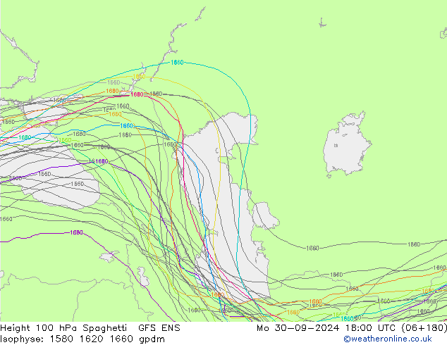 Height 100 hPa Spaghetti GFS ENS  30.09.2024 18 UTC