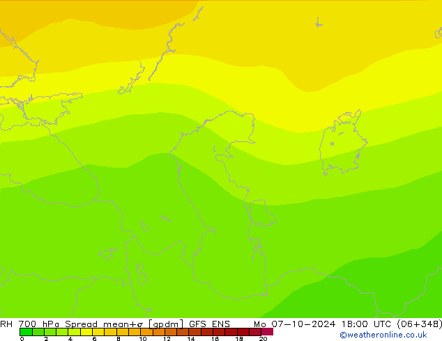 RH 700 hPa Spread GFS ENS Po 07.10.2024 18 UTC