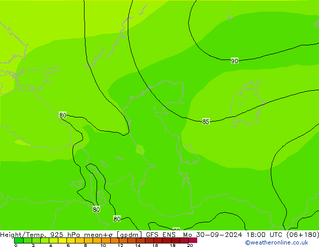 Height/Temp. 925 hPa GFS ENS pon. 30.09.2024 18 UTC