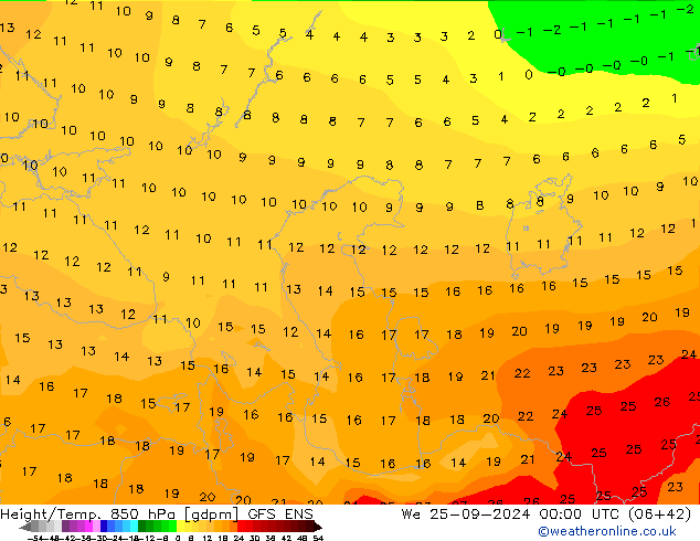 Hoogte/Temp. 850 hPa GFS ENS wo 25.09.2024 00 UTC