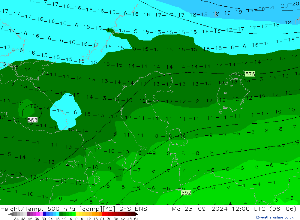 Height/Temp. 500 hPa GFS ENS Mo 23.09.2024 12 UTC