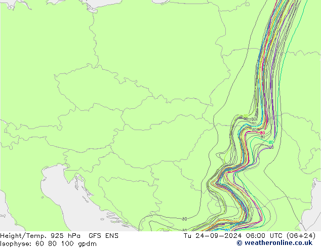 Height/Temp. 925 hPa GFS ENS Út 24.09.2024 06 UTC