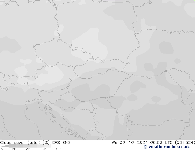 zachmurzenie (suma) GFS ENS śro. 09.10.2024 06 UTC