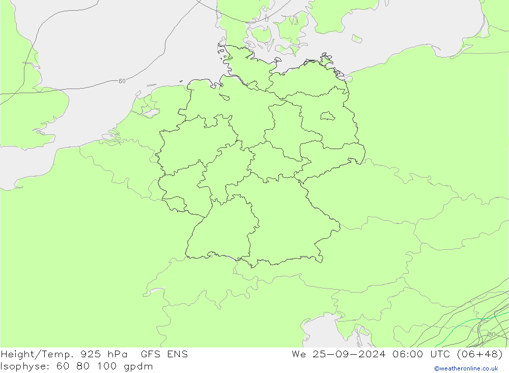 Height/Temp. 925 hPa GFS ENS We 25.09.2024 06 UTC