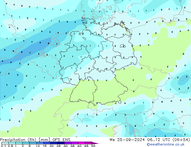 Précipitation (6h) GFS ENS mer 25.09.2024 12 UTC