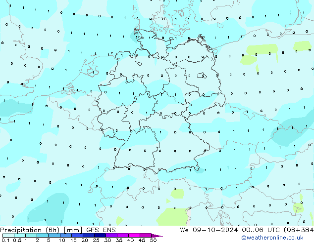 Précipitation (6h) GFS ENS mer 09.10.2024 06 UTC