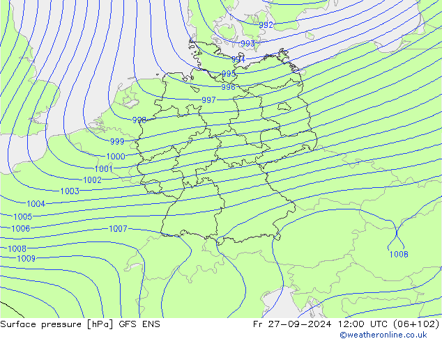 Presión superficial GFS ENS vie 27.09.2024 12 UTC