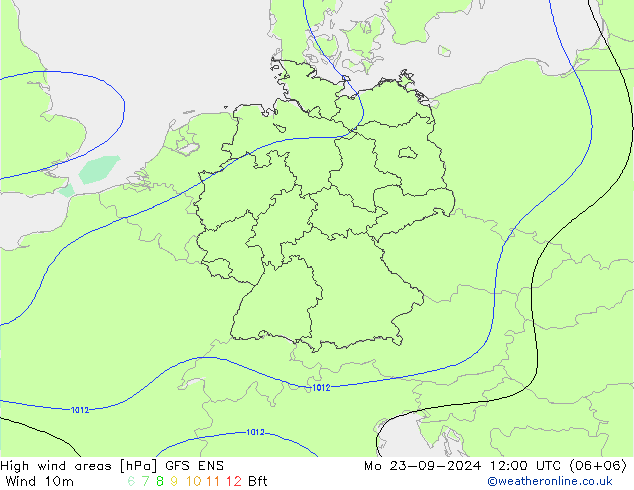 High wind areas GFS ENS Mo 23.09.2024 12 UTC