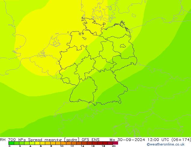 RH 700 hPa Spread GFS ENS Po 30.09.2024 12 UTC