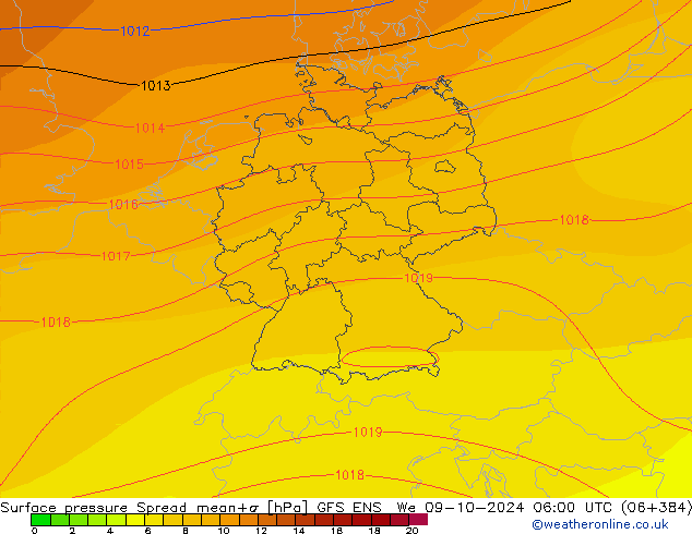 Pressione al suolo Spread GFS ENS mer 09.10.2024 06 UTC