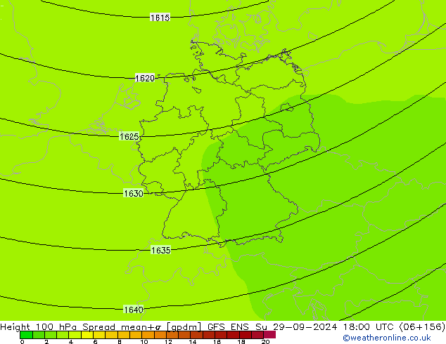 Height 100 hPa Spread GFS ENS  29.09.2024 18 UTC