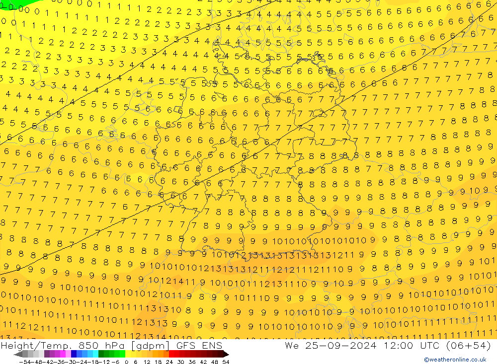 Height/Temp. 850 hPa GFS ENS śro. 25.09.2024 12 UTC