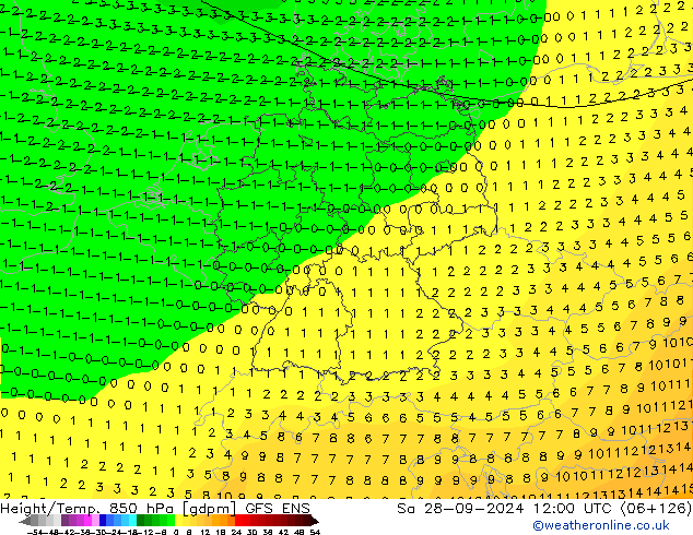 Height/Temp. 850 hPa GFS ENS so. 28.09.2024 12 UTC