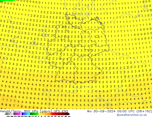 Géop./Temp. 850 hPa GFS ENS lun 30.09.2024 00 UTC