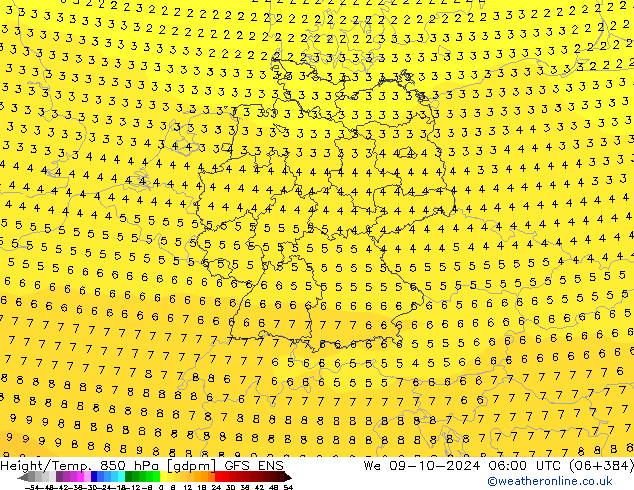 Height/Temp. 850 hPa GFS ENS Mi 09.10.2024 06 UTC