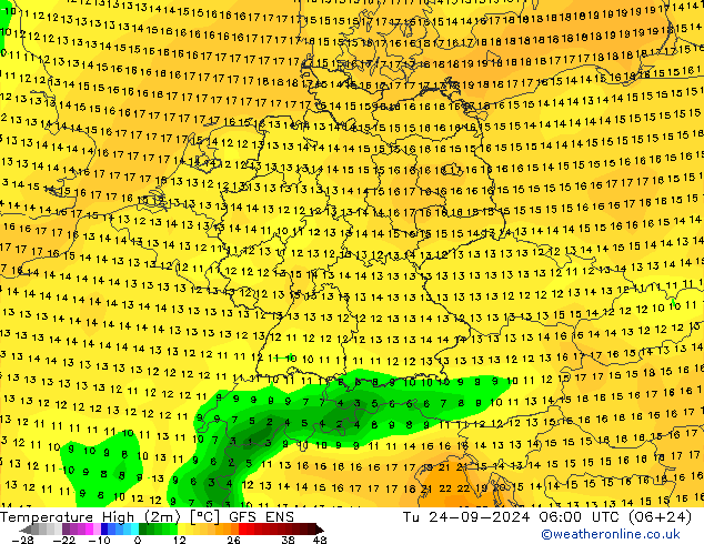 Temp. massima (2m) GFS ENS mar 24.09.2024 06 UTC