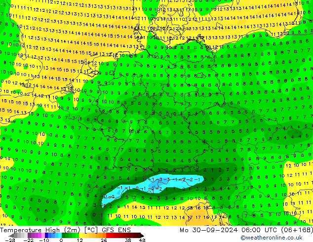 Temperature High (2m) GFS ENS Mo 30.09.2024 06 UTC