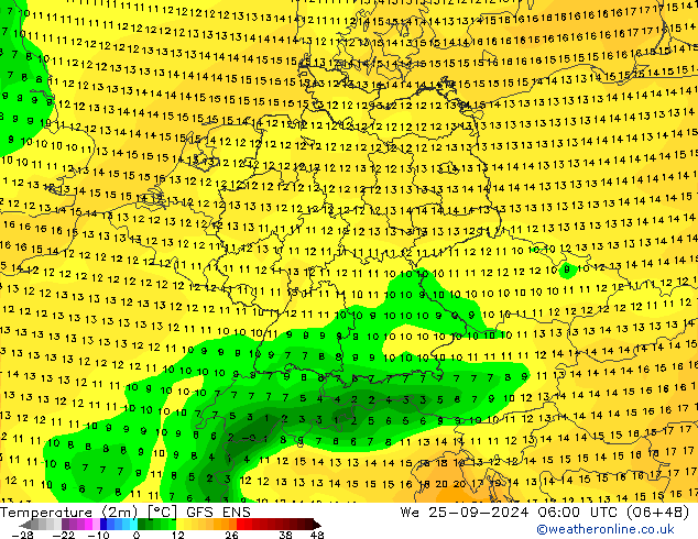 Temperatuurkaart (2m) GFS ENS wo 25.09.2024 06 UTC