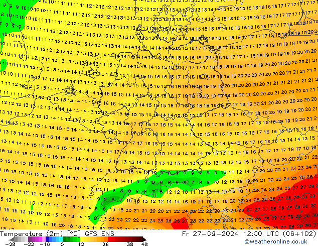 Temperatura (2m) GFS ENS Sex 27.09.2024 12 UTC