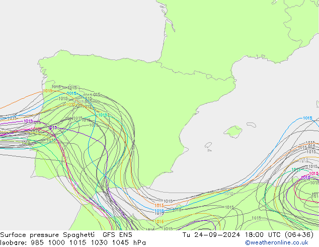 Pressione al suolo Spaghetti GFS ENS mar 24.09.2024 18 UTC