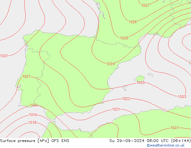 Presión superficial GFS ENS dom 29.09.2024 06 UTC