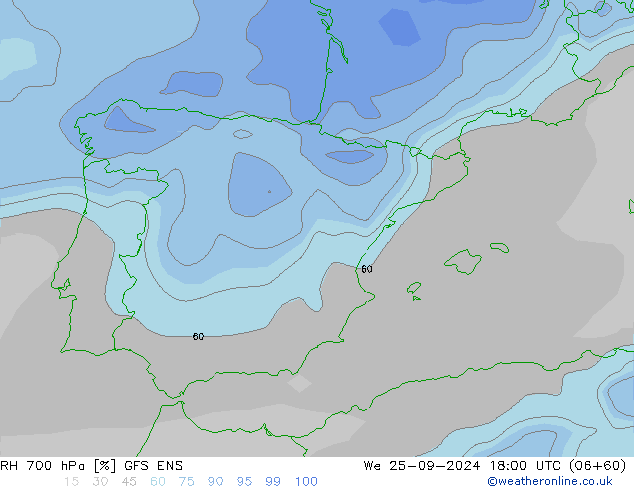 RH 700 hPa GFS ENS We 25.09.2024 18 UTC