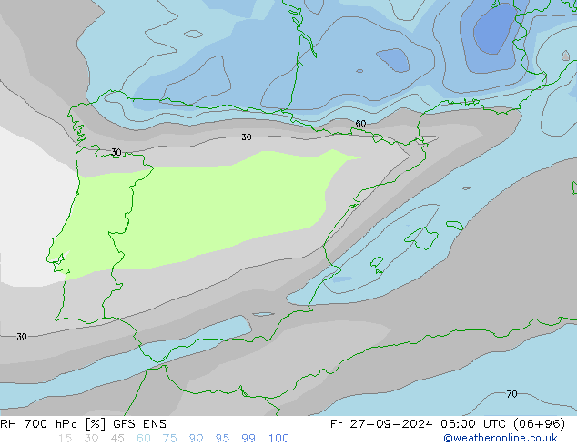 RH 700 hPa GFS ENS Fr 27.09.2024 06 UTC