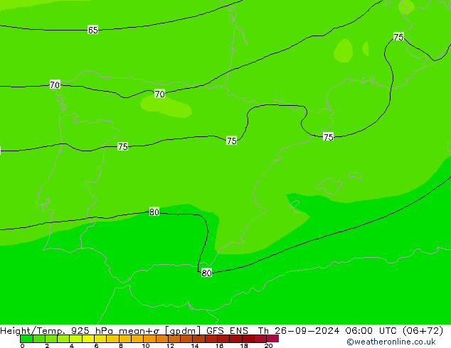 Height/Temp. 925 hPa GFS ENS Qui 26.09.2024 06 UTC