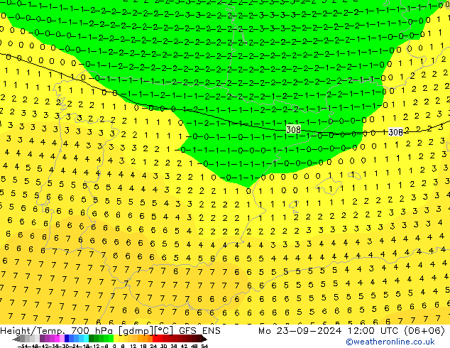 Height/Temp. 700 hPa GFS ENS  23.09.2024 12 UTC