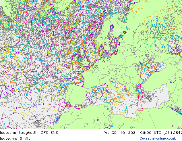 Izotacha Spaghetti GFS ENS śro. 09.10.2024 06 UTC