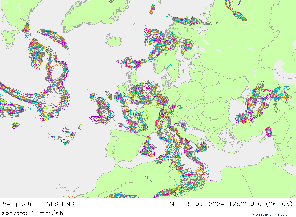 Precipitazione GFS ENS lun 23.09.2024 12 UTC