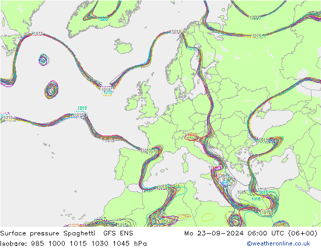 Pressione al suolo Spaghetti GFS ENS lun 23.09.2024 06 UTC