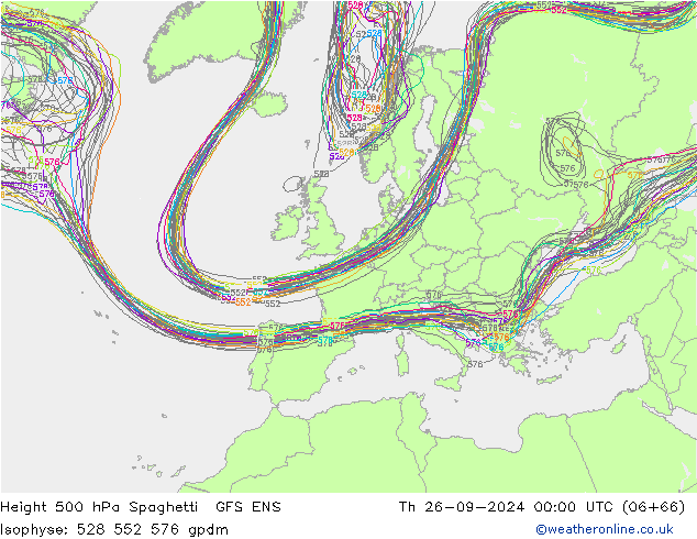 Height 500 hPa Spaghetti GFS ENS Th 26.09.2024 00 UTC