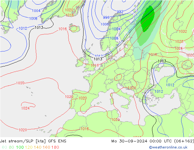 Jet stream/SLP GFS ENS Po 30.09.2024 00 UTC