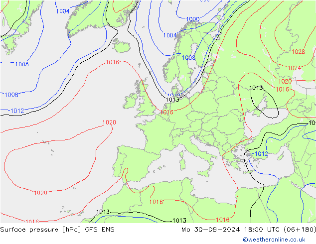 Surface pressure GFS ENS Mo 30.09.2024 18 UTC