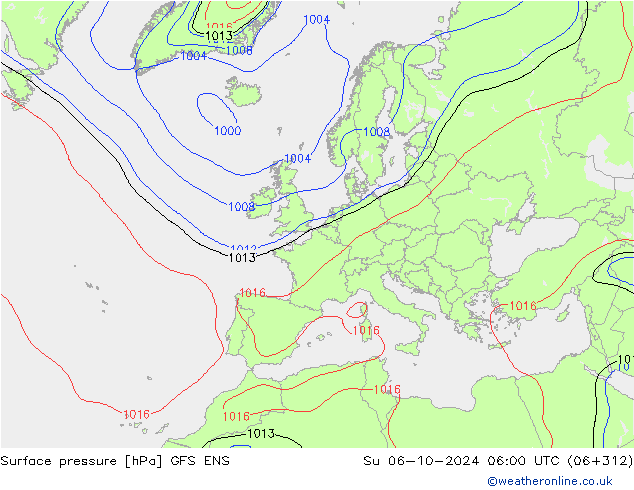 Surface pressure GFS ENS Su 06.10.2024 06 UTC