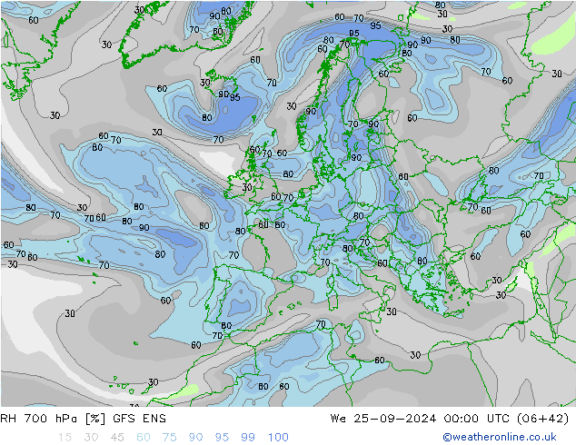 RH 700 hPa GFS ENS mer 25.09.2024 00 UTC