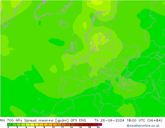 RH 700 hPa Spread GFS ENS gio 26.09.2024 18 UTC