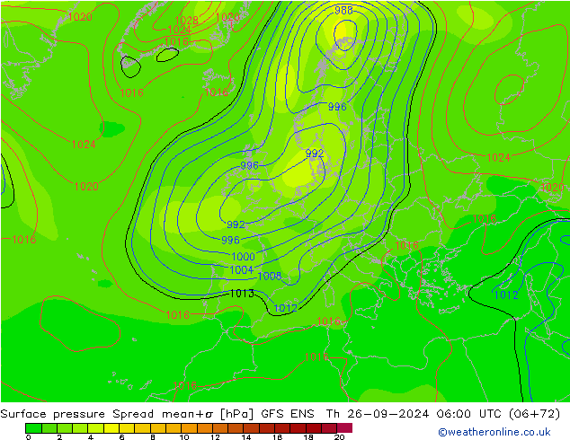 Surface pressure Spread GFS ENS Th 26.09.2024 06 UTC