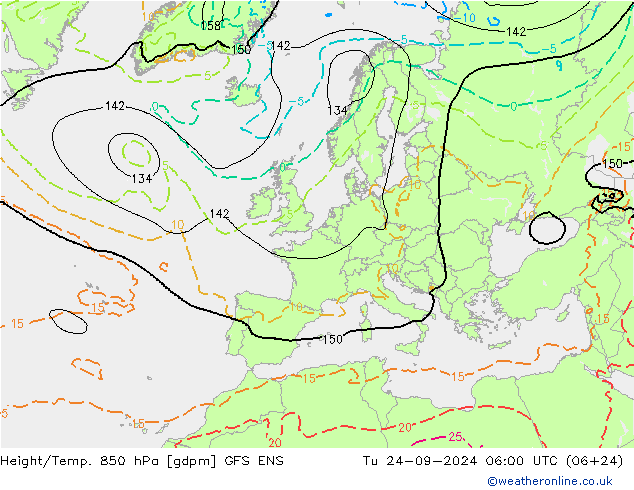 Yükseklik/Sıc. 850 hPa GFS ENS Sa 24.09.2024 06 UTC