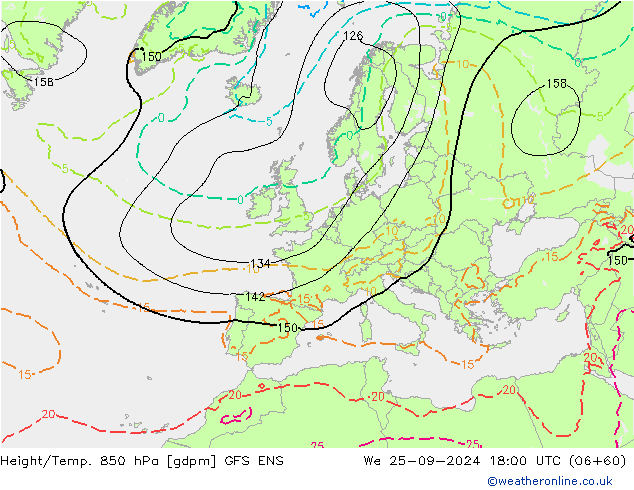 Height/Temp. 850 hPa GFS ENS St 25.09.2024 18 UTC