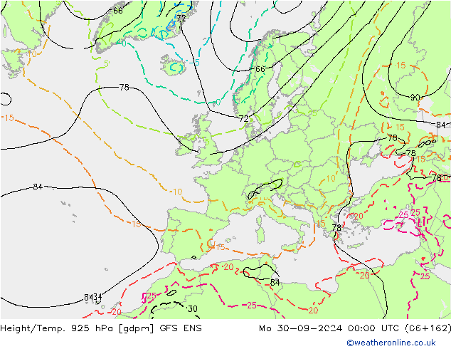 Height/Temp. 925 hPa GFS ENS Mo 30.09.2024 00 UTC