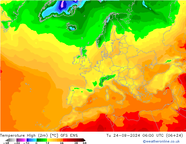 Темпер. макс 2т GFS ENS вт 24.09.2024 06 UTC