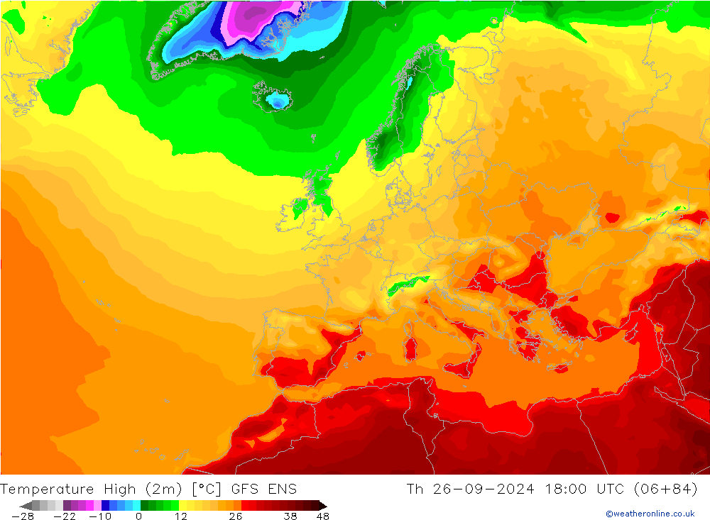 Темпер. макс 2т GFS ENS чт 26.09.2024 18 UTC